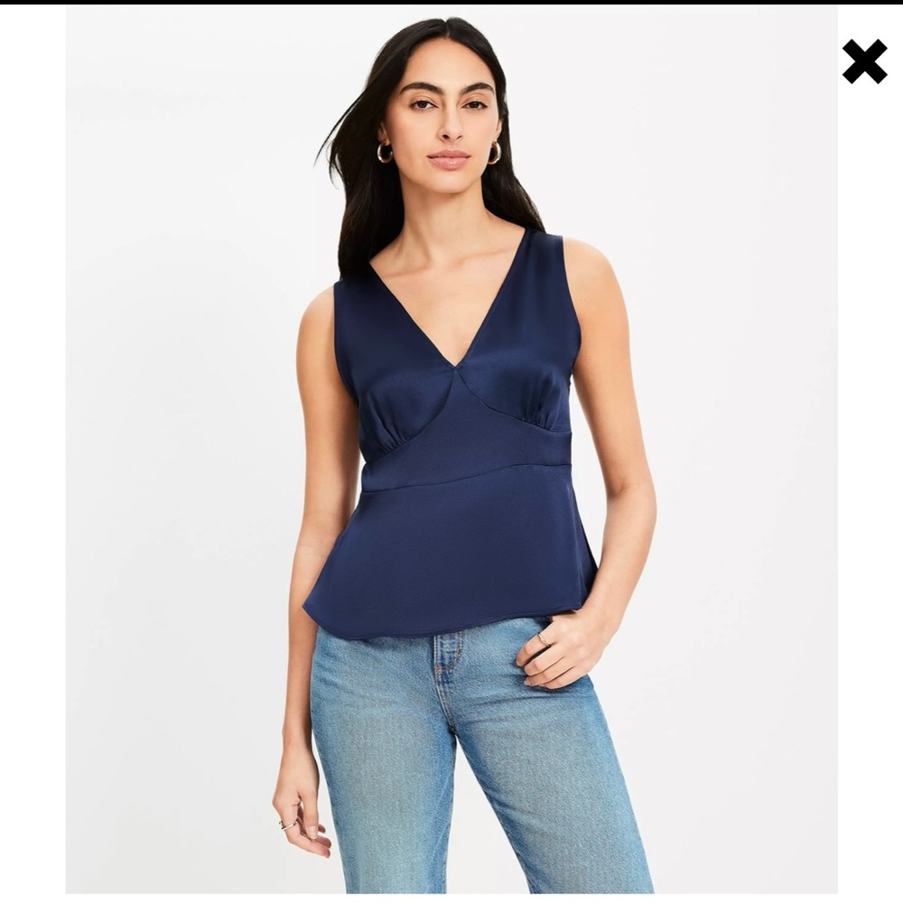 LOFT Navy V-Neck Sleeveless Blouse